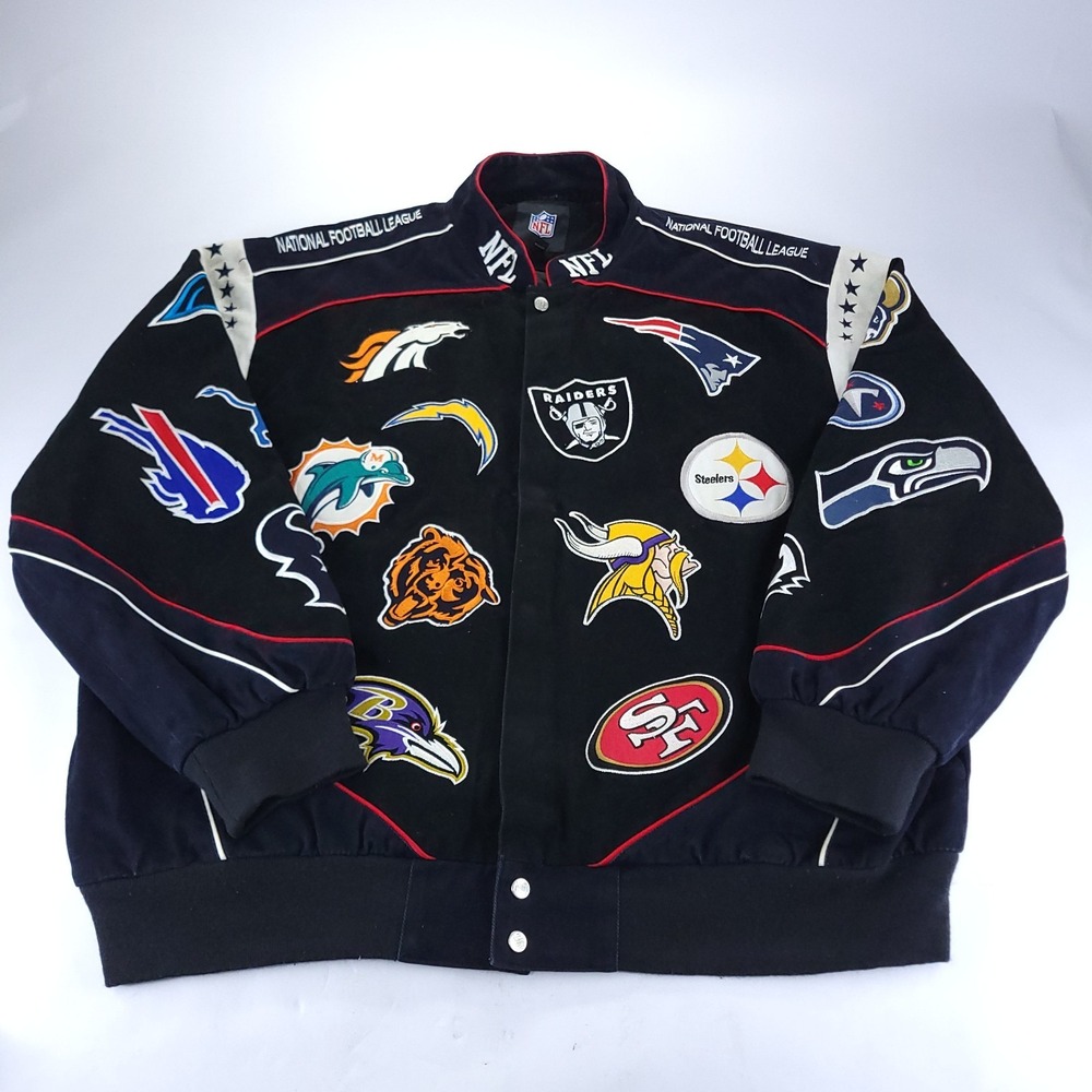 NFL Multi Team Logo Varsity Jacket Mens XXXL Black Official Football Fan Apparel